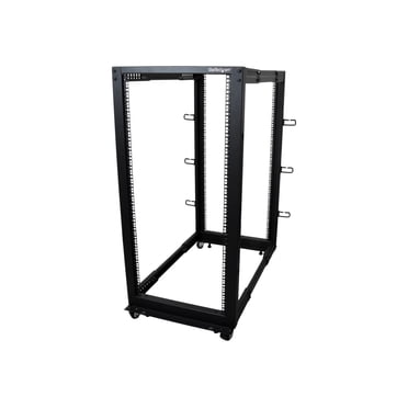 StarTech.com 25U Rack Serveur à Cadre Ouvert 19 Pouces, Profondeur Réglable 4 Postes 22-40 Pouces Mobile, Autoportant Roulant pour Réseau/équipement Informatique, Dell Powerge, HP ProLiant ThinkServer - Rack Serveur Ajustable (4POSTRACK25U) - Rack à Cadre Ouvert - Noir - 25U - pour P/N : CABSCREWM5B, CABSCREWSM5, CABSCREWSM5B, CABSCREWSM62, CABSCRWS1224
