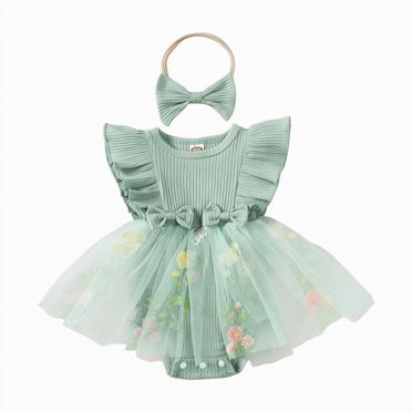 NIEWTR Robe à Col Licou Superposée à Blocs de Couleur pour Bébé Fille, Sans Manches, Fluide, Tenue d'Été (Vert, 0-3 Mois)