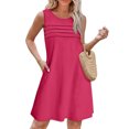 thumbnail image 1 of Ovzne Robes d'Été pour Femmes Robe d'Été pour Femmes Couleur Unie Ample Sans Manches Col Rond devant Plissé Robe Courte Grande Taille Robe Maxi Liquidation, 1 of 7