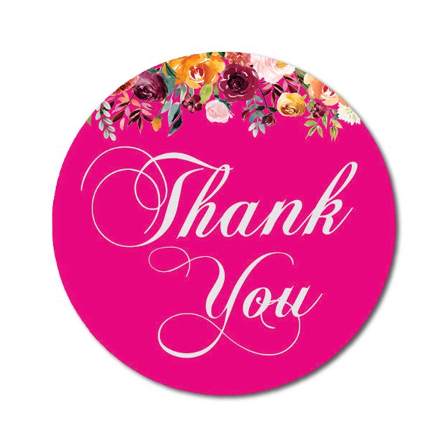 Darling Souvenir 45 Pcs Fuchsia Pink Round Floral Thank You Stickers DIY Envelope Seals-1.6 Inches
