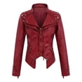 thumbnail image 1 of Qertyioot Veste en Cuir pour Femmes à Manches Longues à Revers Court, 1 of 3