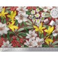 thumbnail image 2 of Soimoi Tissu Rouge Moss Georgette Feuilles & Lys Imprimé Floral au Mètre 42 Pouces de Large, 2 of 6