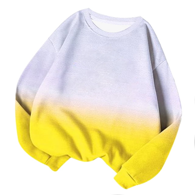 Annhoo Chandails en Molleton d'Automne pour Femmes Manches Longues Col Rond Pull Chemises Mode Dégradé Blouses