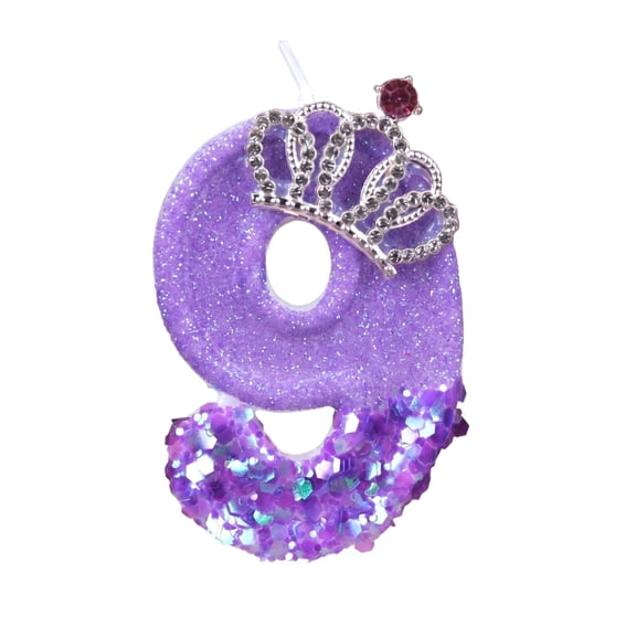 Glitter Party Supplies, Purple Birthday Candle Crown Candles Cake Candle,Purple Birthday Cake Topper Cupcake Decorations Party Decor for Anniversary Celebrations Supplies Favors, Crown C Number 9