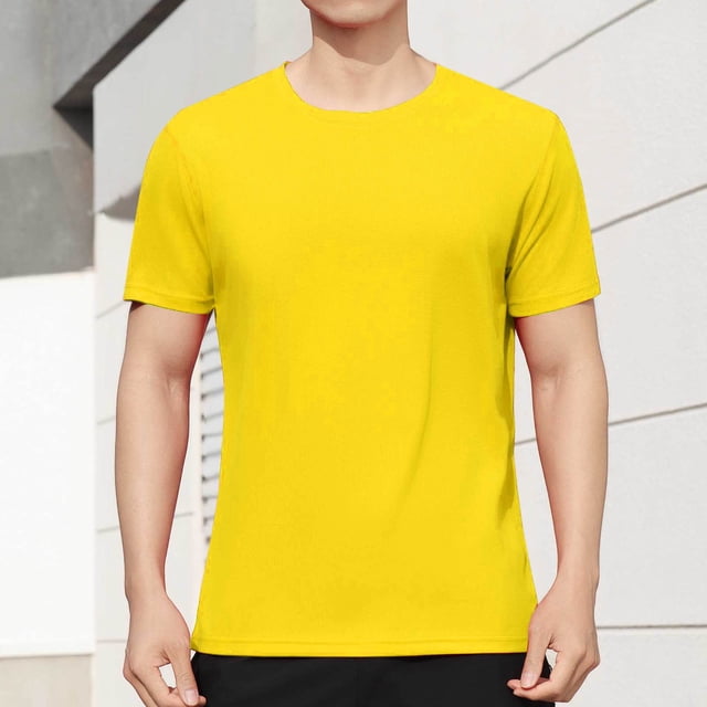 Styesk T Shirts for Man Solid-Color Casual Elastic Sports Short Sleeved Round-Neck Blouses