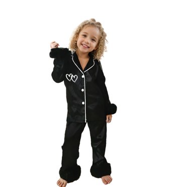 FhsagQ Outfits for Girls Children Fashion Cute Print Casual Comfort Pajamas Set Long Sleeve Shirt Trousers Two Sets Girls Spring Outfits Size 14-16 Plus Black 14 Years