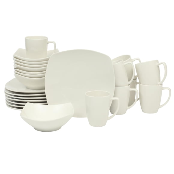 Gibson Home Buffet Zen (Service pour 8) Ensemble de 24 Pcs Assiettes et Bols Vaisselle en Porcelaine de Couleur Unie Vaisselle en Céramique - Blanc