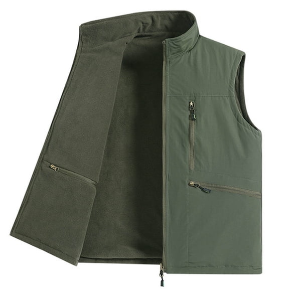Men's Casual Solid Reversible Fleece Lined Waterproof Multi Pocket Outdoor Cargo Sleeveless Jacket