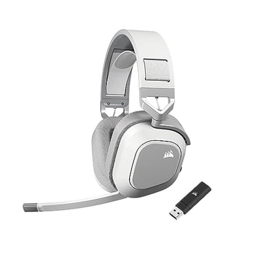 CORSAIR HS80 MAX Casque de Jeu Sans Fil Multiplateforme avec Bluetooth - Dolby Atmos - Microphone de Qualité Diffusion - Compatible iCUE - PC, Mac, PS5, PS4, Mobile - Blanc