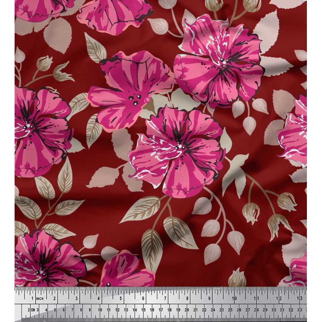 Soimoi Cotton Poplin Fabric Leaves & Carnation Floral Printed Craft Fabric by the Yard 42 Inch Wide