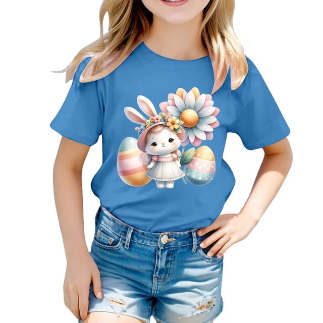 XDZJLR T-Shirt pour Tout-Petites Filles T-Shirt Enfants Pâques Graphique Coupe Ample Décontracté Manches Courtes Col Rond pour Garçons T-Shirts 2-3 Ans