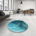 thumbnail image 4 of Ahgly Company Tapis d'Intérieur Ronds de Style Transitionnel Lavables à la Machine, Vert Sarcelle, 4 Pieds Rond, 4 of 7