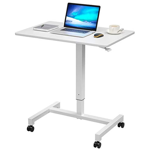 Bureau Pneumatique à Hauteur Réglable de 27 Pieds', Chariot Mobile pour Ordinateur Portable Debout, Table Portable Assis-Debout Roulante pour Bureau à Domicile par FitDesk Blanc