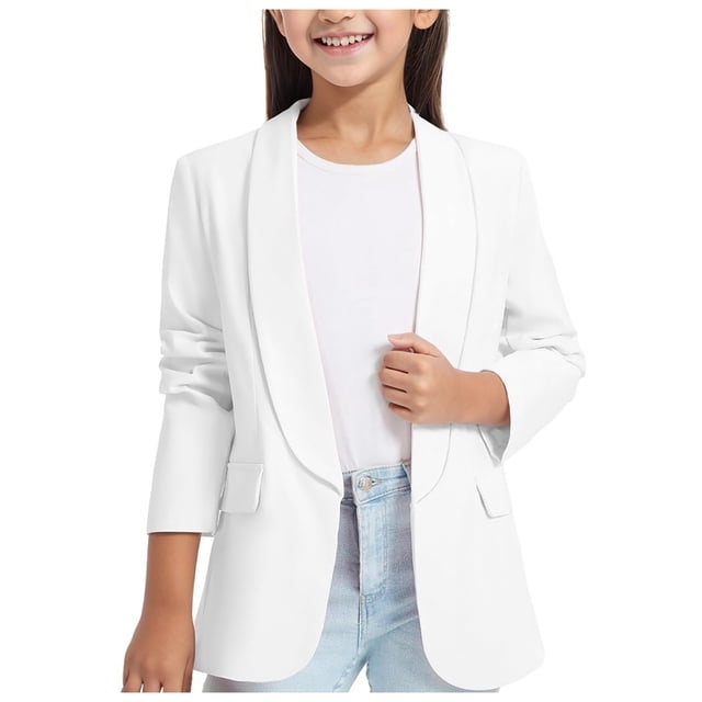 Veste de Costume Formelle à Col Châle Manches Longues pour Filles avec Poche Intérieure et Design Ouvert pour Enfants