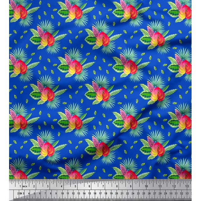 Soimoi polyester Crepe Fabric Leaves Tropical Print Sewing Fabric Yard 42 Inch Wide