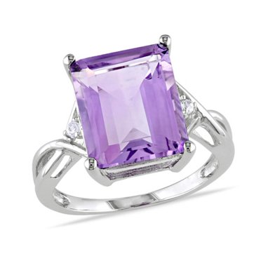 Miabella 5 7/8 CT TGW Emerald Cut Amethyst White Topaz Ring in Sterling Silver