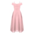 thumbnail image 2 of YONGHS Robe de Demoiselle d'Honneur à Épaules Dénudées pour Fille, Bretelles Spaghetti, Coupe Trapèze, Chiffon, Longue Robe Formelle Rose 8, 2 of 6