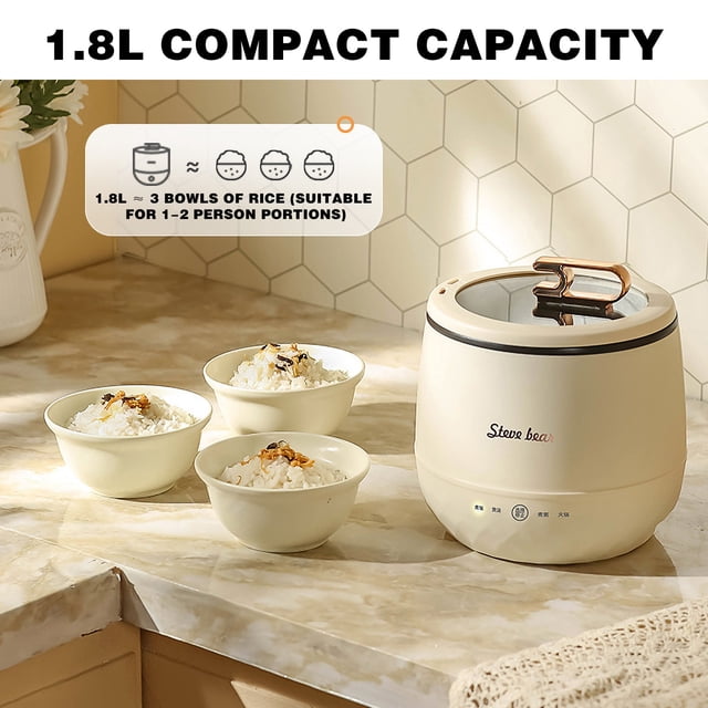 Multifunctional Electric Rice Cooker with Steamer and Quick Cook Functions – 1.8 L Capacity, 350 W, Stainless Steel Inner Pot, ABS Body, Dry-Burn Protection