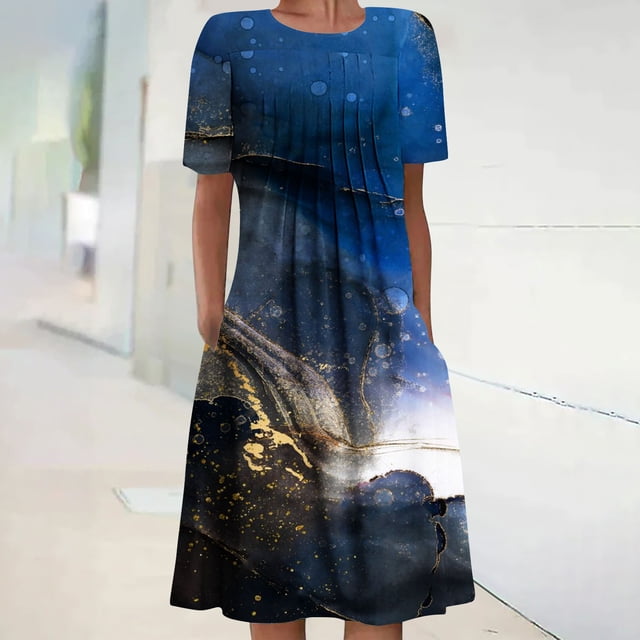 Robe Maxi à Manches Robe d'Été Bohème à Imprimé pour Femme Robe de Plage à Manches Courtes Robe Longueur Genou Robe à Manches Courtes en Liquidation