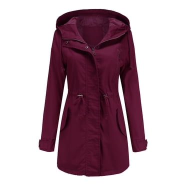 EGNMCR Womens Long Sleeve Jacket, Long Sleeve Hoodless Casual Outwear & Jackets Women’s Solid Rain Jacket Outdoor Jackets Hooded Raincoat Windproof Women Coat
