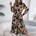 thumbnail image 1 of Ovzne Robes d'Été pour Femmes Robe Femme Dames à Imprimé Floral Manches Longues Col à Revers Boucle Taille Dentelle Longue Robe Robe de Printemps à Manches Longues Imprimée Liquidation, 1 of 6
