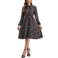 thumbnail image 1 of INSPIRE CHIC Robe Vintage à Fleurs pour Femme à Col Noué en Chiffon à Manches Longues avec Ceinture TP Noir, 1 of 6