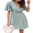 thumbnail image 1 of Femmes Casual Mousseline Mini Robe Manches Courtes Point Imprimé V Cou Taille Haute une Robe de Ligne d'Été Robe de Plage, 1 of 6