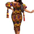 thumbnail image 1 of BintaRealWax Robe Africaine pour les Femmes de l'Épaule Smocked Kente Imprimer Longue Robe, 1 of 3