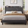 thumbnail image 1 of Yaheetech Velvet Upholstered Bed Frame with Charging Outlets & USB Ports, Queen, Dark Gray, 1 of 6