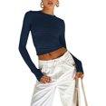 thumbnail image 1 of Fortune Women Casual Slim Fit Basic Crop Tops Solid Color Long Sleeve Pullover Tight Tee Shirts, 1 of 6