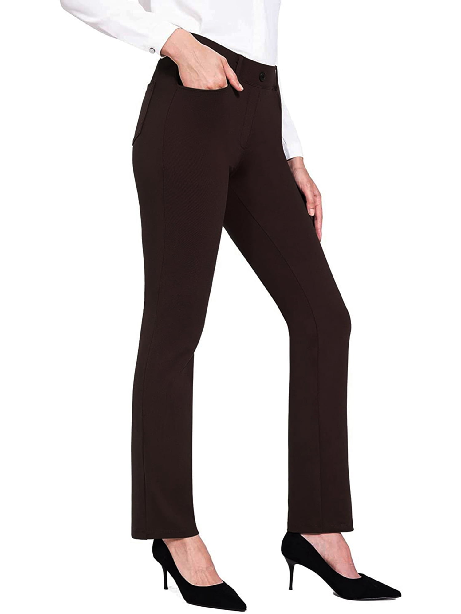 Kmbangi Women's Pants Solid Color High Waist Flared Trousers with Pockets