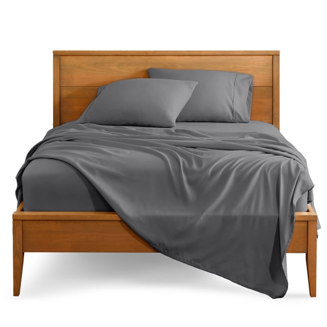 Bare Home Premium 1800 Collection 4-Piece Bed Sheet Set, Split Head Flex King, Gray