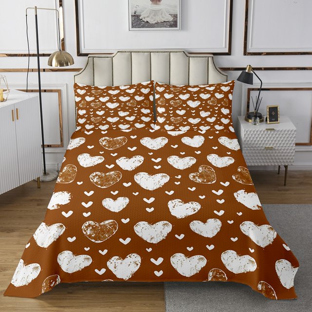 Erosebridal Brown Heart Coverlet Set Twin, Cartoon Heart Bedding Set, Teens 2-Piece