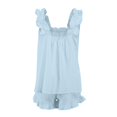 thumbnail image 4 of SNNROO Womens 2 Piece Outfits Summer Sets Sleeveless Ruffle Square Neck Tank Tops and Loose Shorts Lounge Pajama Sets, 4 of 7