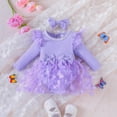 thumbnail image 2 of GPOECD Girls Long Sleeve Bowknot Solid Color Ruffles Romper Bodysuits with Headbands Outfits Long Sleeve Rompers for Girls Purple-j,3-6 Months, 2 of 7