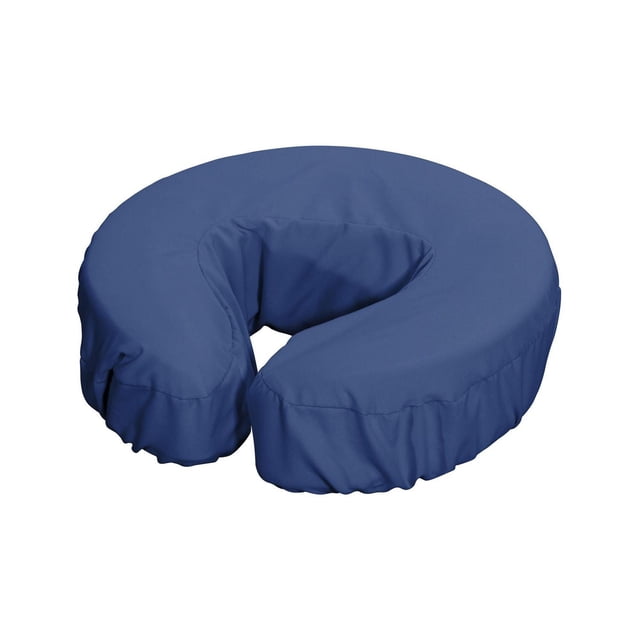 Master Massage Microfiber Face Cushion Cover 12 Piece Set Blue showing a front view of a blue microfiber face cushion cover with elastic edges, sized 13 by 13 inches, made of 100% polyester for softness and durability, designed to protect massage table cushions and enhance client comfort.