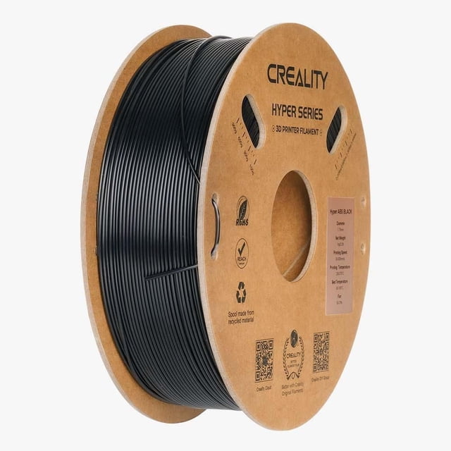 Creality Hyper Series Filament d'Impression 3D ABS 1 kg, Noir, Bobine de Filament ABS Noir Enroulé sur une Moulinet en Carton Recyclé avec Spécifications Techniques Imprimées et logos de Marque, Conçu pour l'Impression 3D à Haute Vitesse, Faible Déformation avec un impact Élevé et une Résistance à la Température, compatible avec la Plupart des Imprimantes 3D Creality.
