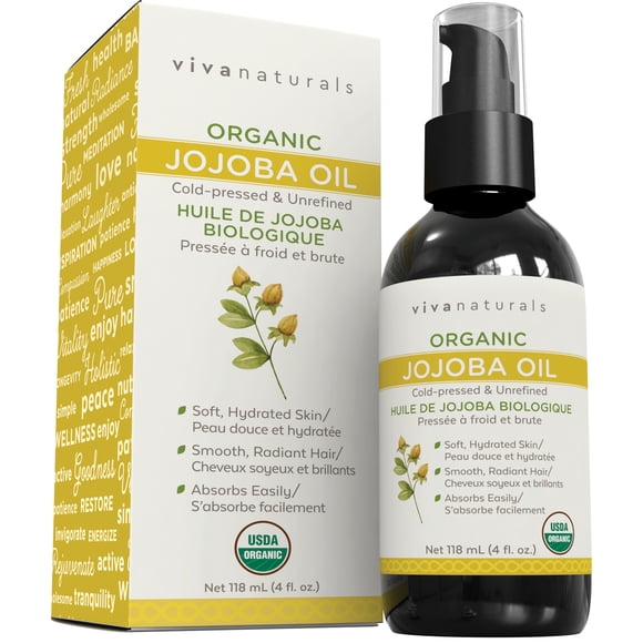 Viva Naturals Organic Jojoba Oil, with Mess-Free Pump, 4 fl oz (118 mL)