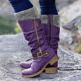thumbnail image 2 of B91xZ Bottes d'Équitation pour Femmes à Fermeture Éclair, Bout Rond, Bottes de Combat de Moto Mode pour Femmes, Violet 9, 2 of 3
