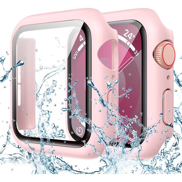 XiHAMA Waterproof Case Compatible with Apple Watch SE (2nd Gen) Series 6 5 4 Screen Protector, Tempered Glass Hard PC Bumper Face Cover