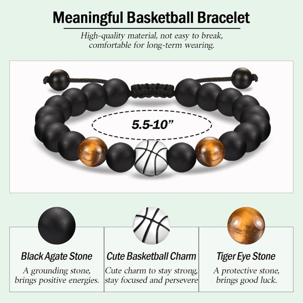 Bracelet Basket Foot Pour Garçon – Obsidienne Et Œil De Tigre – Cadeau Anniversaire Fils Neveu Joueur – Porter Sa Passion Au Poignet