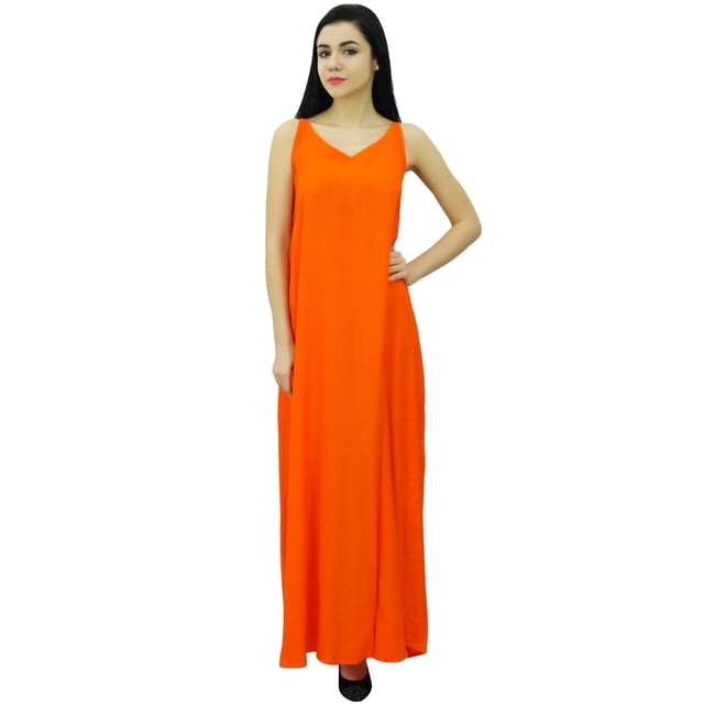 Bimba Women's Solid Spaghetti Strap Maxi Dress for Summer Beach Wear Sundress