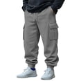 thumbnail image 2 of Yuyuzo Mens Cargo Sweatpants Causal Drawstring Workout Joggers Fleece Solid Color Athletic Pants with Pockets, 2 of 7