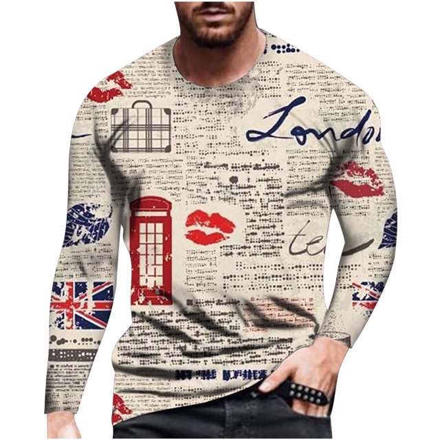 CEHVOM T-shirt à Manches Longues pour Homme, Coupe Ample, Col Rond, Impression 3d, Haut, Solde