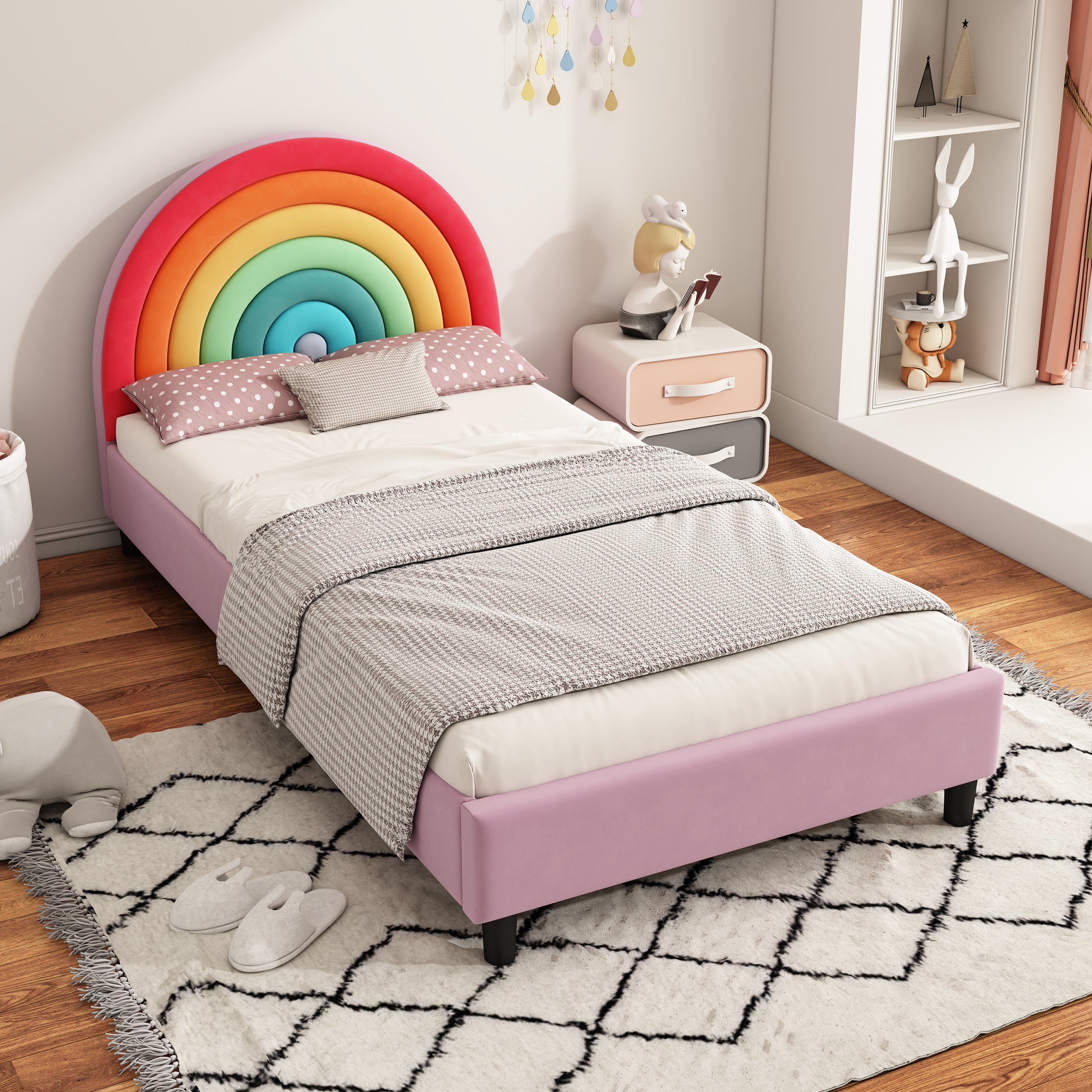 Lit plateforme double capitonné Noble House, motif basketball, style sport, orange, pour garçons, filles et adolescents