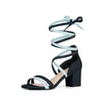 thumbnail image 1 of BLISSFUL STEP Women's Open Toe Color Block Lace Up Heel Sandals, 1 of 7