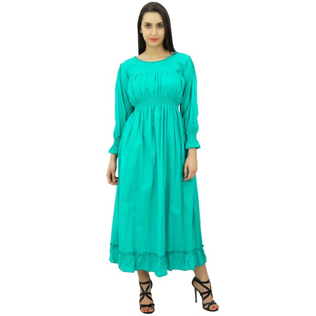 Bimba Robe Maxi Longue Décontractée en Coton pour Femme à Taille Smockée