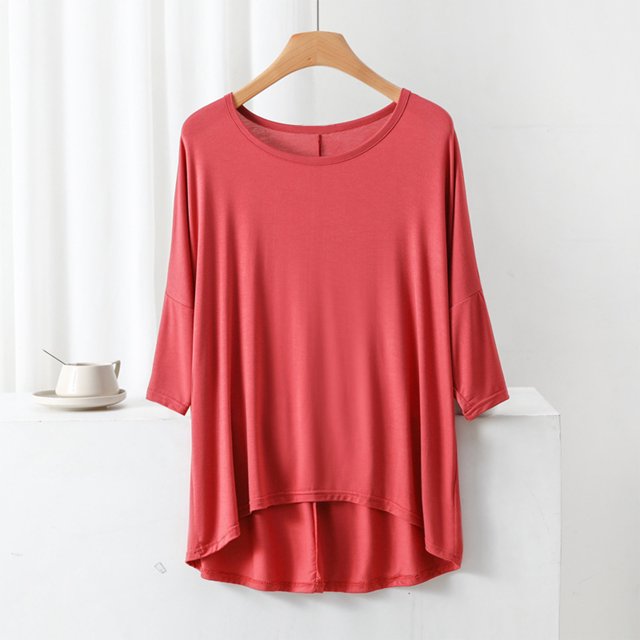 AherBiu T-Shirts pour Femmes à Col Rond, T-Shirts de Pyjama Amples, Été, Légers, Doux, Tunique à Manches Courtes, Hauts, Couleur Unie