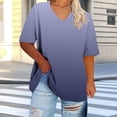 thumbnail image 1 of Ovbmpzd V-Neck Ladies Tops Short Sleeve Navy Plus Size Gradient Color Comfy Blouses Womens Vest Tops XXL, 1 of 6