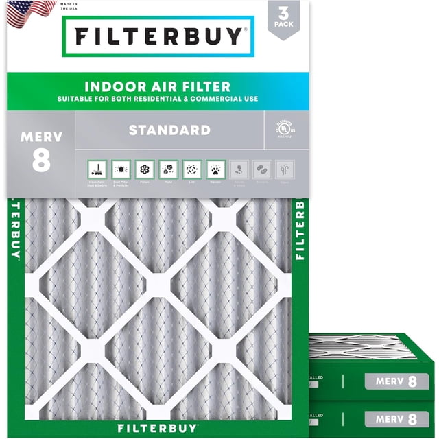 Filterbuy 20x23x2 Air Filter MERV 8 Dust Defense, HVAC AC Furnace Air Filters Replacement (3-Pack)